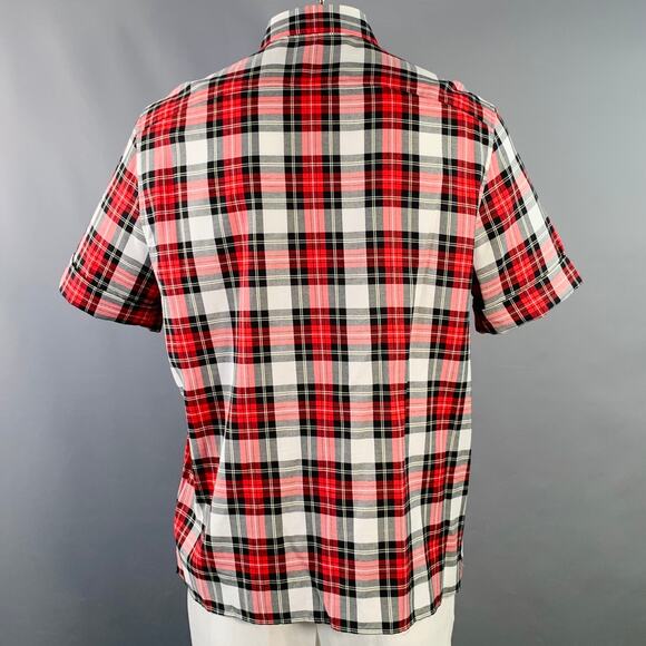 NEIL BARRETT Size XL Red Black White Plaid Cotton One Pocket Short Sleeve Shirt - Picture 4 of 8